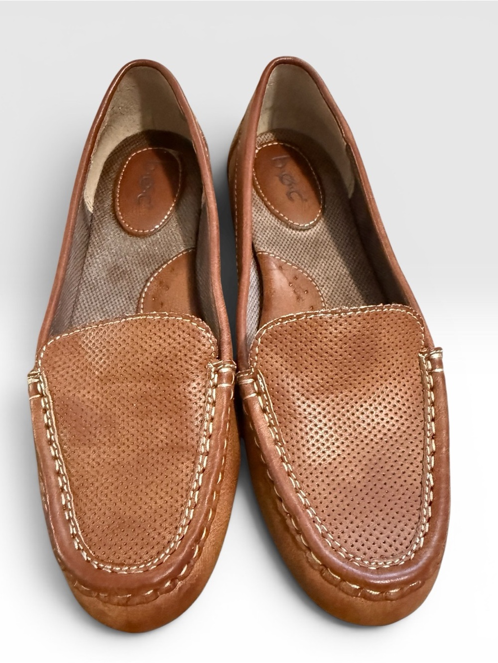 b.o.c. Born Concept Womens Size 7 Cognac Brown Perforated Loafers Comfort Flats